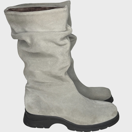 La Canadienne Boots Womens Sz 7.5 Gray Waterproof Suede Leather Slouchy Mid Calf