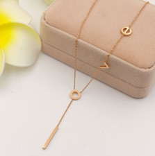 18K Rose Gold Titanium Stainless Steel Love Letter Pendant Necklace Gift Box PE6