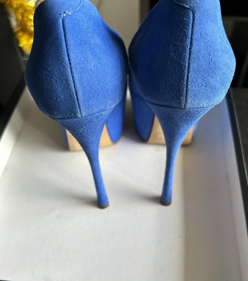 GIUSEPPE ZANOTTI Liza Azul Gamuza Punta abierta Tacones Plataforma $350 Foto 4 de 4