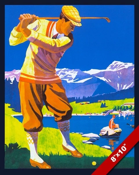 VINTAGE SCOTTISH GOLF COURSE VACATION TRAVEL AD POSTER ART REAL CANVAS PRINT - Image 1 of 1