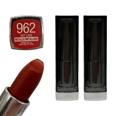 2 Pk Maybelline Color Sensational Matte Metallic Lipstick 962 Hot Lava Red FLAW
