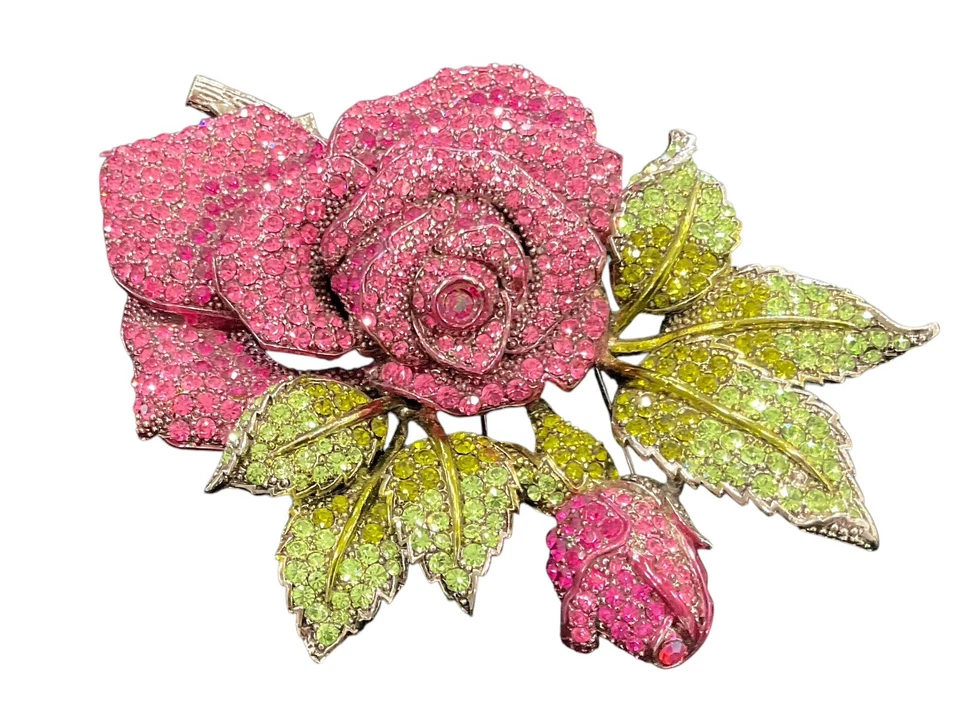 "Precioso broche broche flor rosa boda diamantes de imitación de cristal austriaco 5,5"" L" Foto 2 de 3