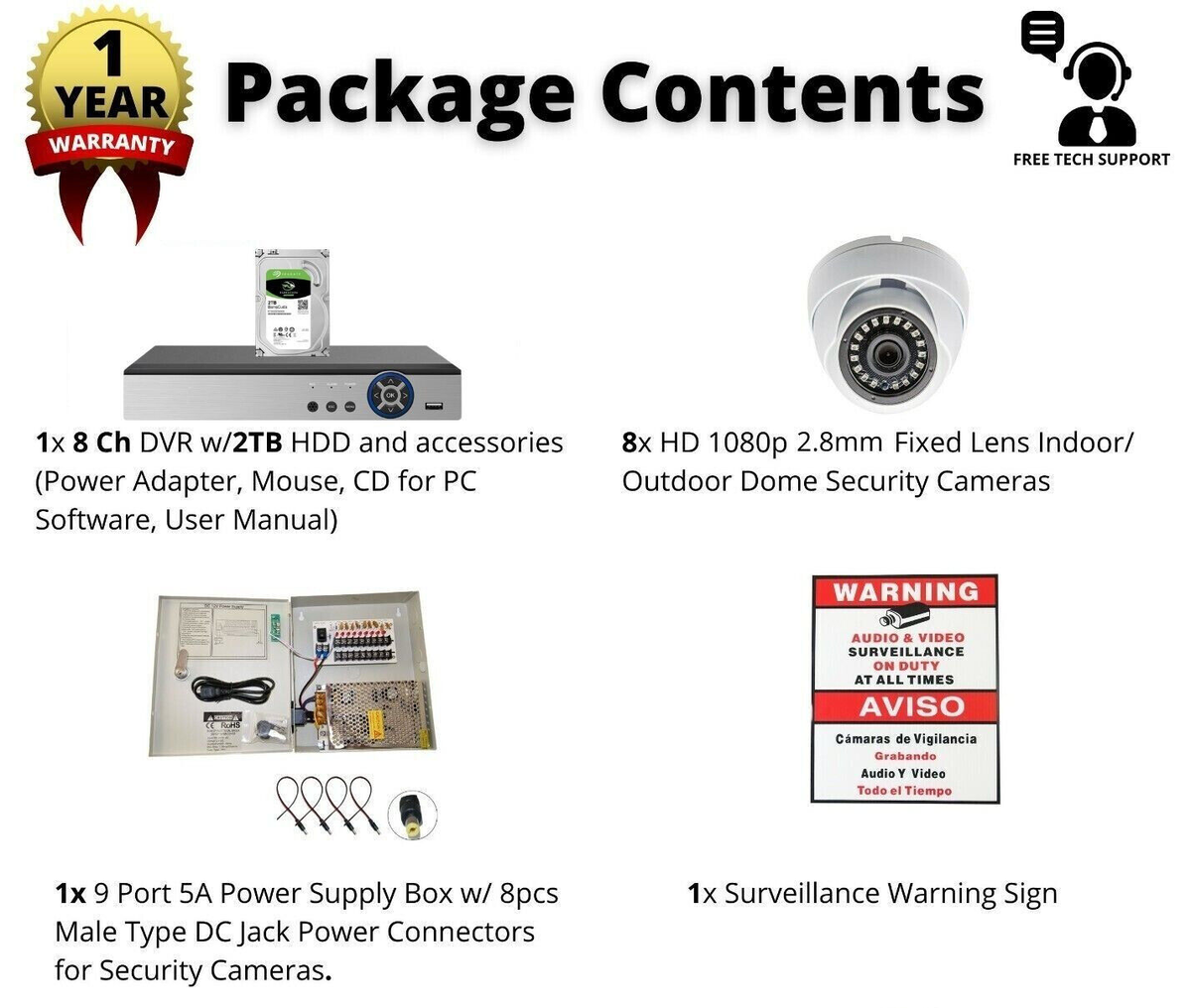 ANNKE Système de caméras de vidéosurveillance 8+2 canaux 1080P H.265+ DVR et 8 1080P FHD caméras résistantes aux intempéries, Disque Dur de 2TB