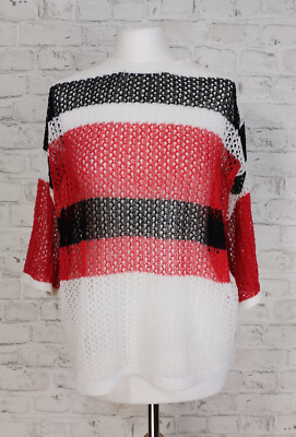 Neu wanssy Damen Loch Pullover rot-weiß-schwarz Einheitsgröße 412