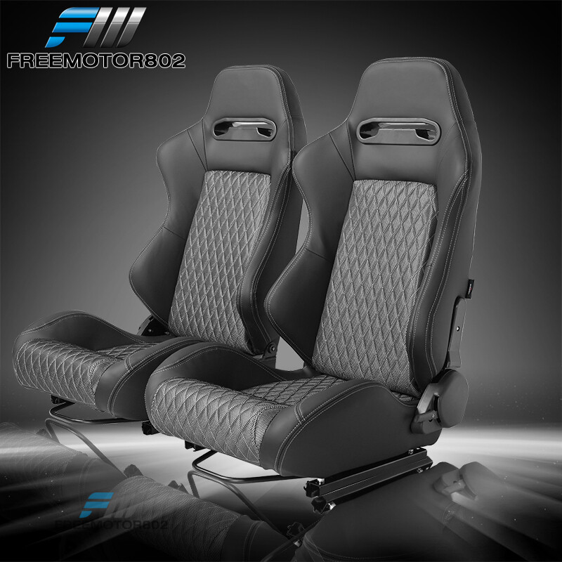 Adjustable Universal Racing Seat B Type Bk Shinny Mesh Fabric PU &Dual Slider x2