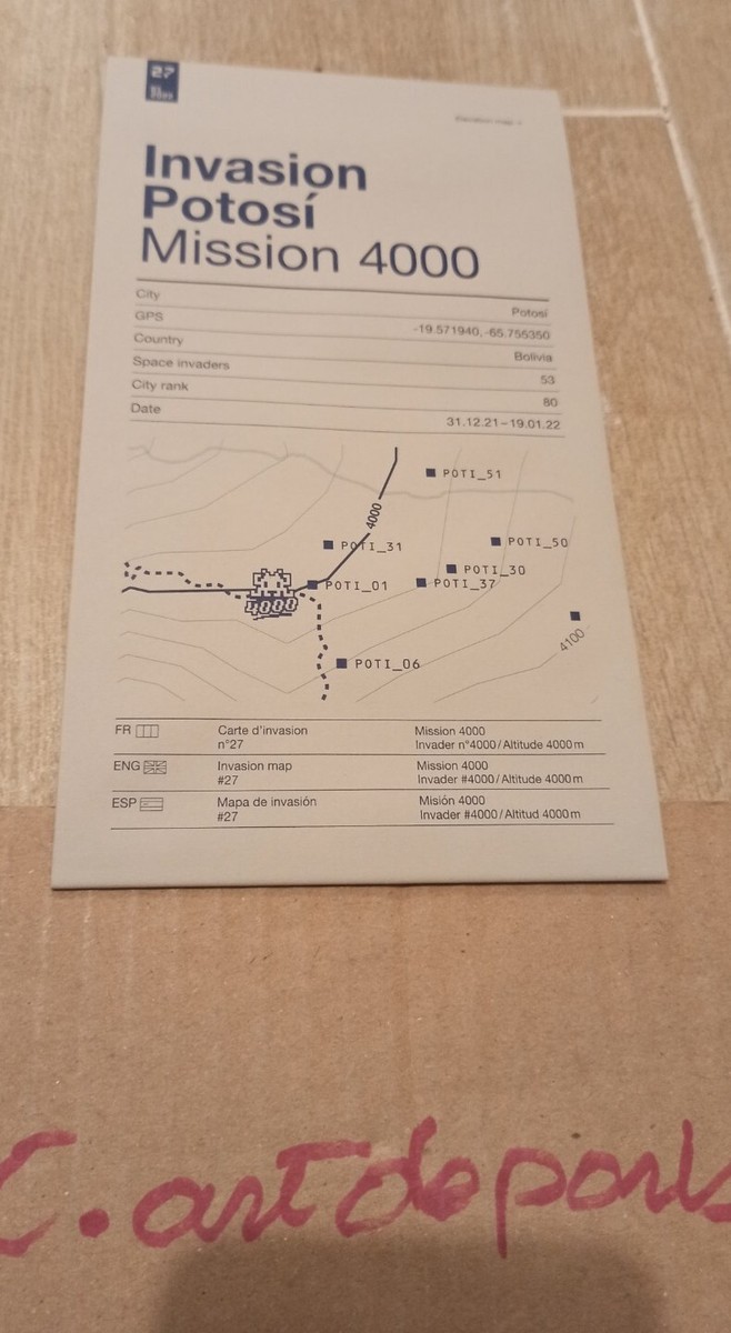 INVADER Carte d'invasion Potosi Mission 4000 map #27 2022 | eBay