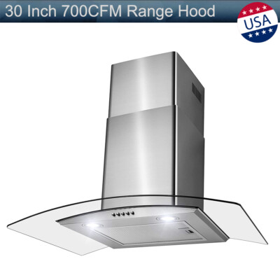 30 inch Wall-Mounted Range Hood 700CFM Tempered Glass Push Control Ventilation