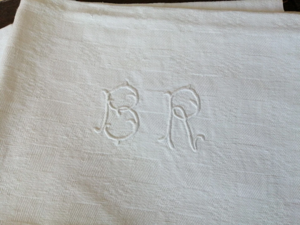 AR2- Lot de 12 Serviettes de table coton damassé Monogramme BR 55 X 65cm - Photo 3/4