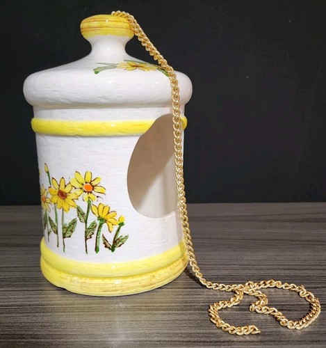 1976 SEARS Birdhouse Hanging MCM Planter Retro Spring Daisy Yellow Floral -READ