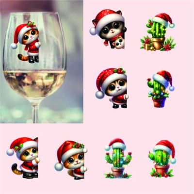 9x gemischte Weihnachtskaktus Pflanze-Cartoon Katze-Vinyl Aufkleber-Decal-Tumbler-Party