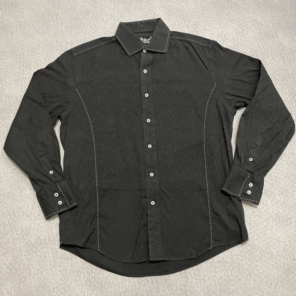 Zagiri Shirt Mens Medium Black White Stitched Button Up Dress Dark