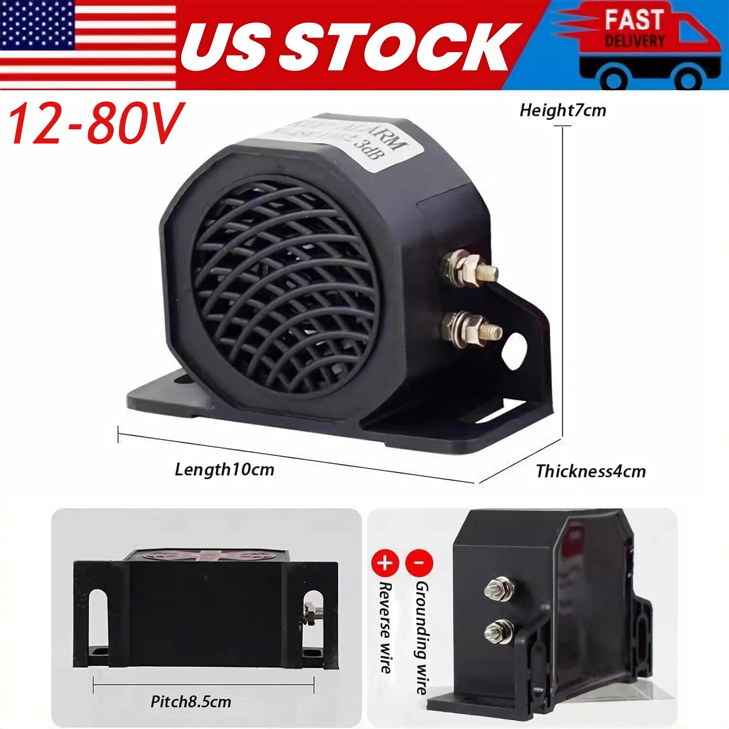 Truck Back-up Alarm, Waterproof Industrial Heavy-Duty 110dB 12V/80V