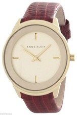 NEW ANNE KLEIN GOLD TONE,BROWN LIZARD EMBOSSED LEATHER BAND ROUND WATCH AK/2170
