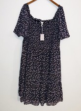 LC Lauren Conrad NEW Puff Sleeve Floral Print Smocked Midi Dress Sz 4X