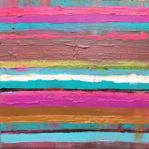 Quadro acrilico originale arte astratta 12" x 12" firmato su tela strisce - Foto 1 di 4