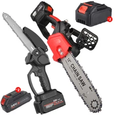 12" Cordless Chainsaw Brushless Electric Handheld Chain Saw w/ 2 Battery&Charge