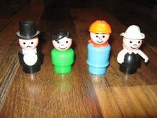 LOT OF 4 VINTAGE FISHER-PRICE LITTLE PEOPLE FIREMAN, CONSTRUCTION, BOY, TOP HAT
