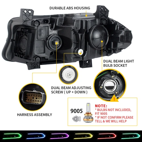 Pair VLAND For Dodge Charger SRT LED Headlights DRL Multicolor Change 2015-2023 - Picture 12 of 19