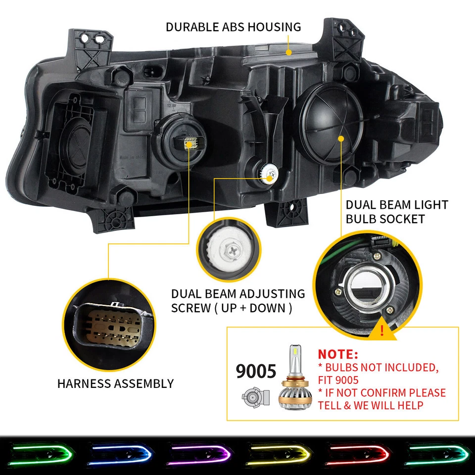 VLAND LED Dual Beam Projector RGB Headlights + bulbs for Dodge Charger 2015-2020 - Image 4 of 4