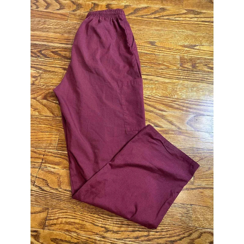 Greentown Scrub Pants Wine Elastic Waist 4 Pocket Medium - Image 2 of 4