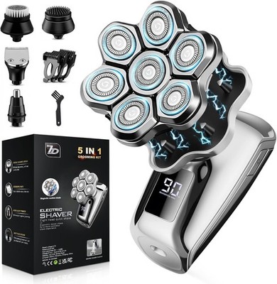 7D Head Shaver for Bald Men, IPX7 Waterproof 5-in-1 Electric Razor