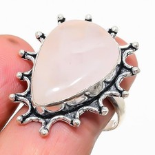 Natural Rose Quartz Gemstone 925 Sterling Silver Ring Size 8 C744