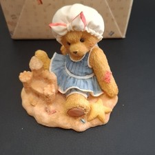 Cherished Teddies Sandy Beach Bear Resin Figurine Blue Dress White Hat 1996
