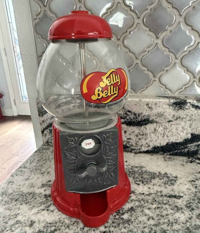 Jelly Belly Red Candy Vending Machine Countertop Dispenser w/ Coin Slot