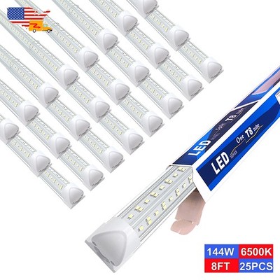 25 Pack 8' LED Shop Lights 144W 6500K 18000LM T8 Integrated Led Tube Light Bulbs