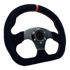 13"/325mm D-Shaped Racing Steering Wheel Suede Leather Stripe Race Style Red