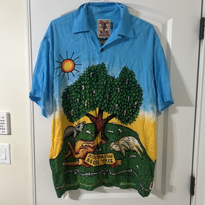 Mambo Loud Shirt Mombassa Australian Beer Tree Advance Mambo Blue Mens M NWOT