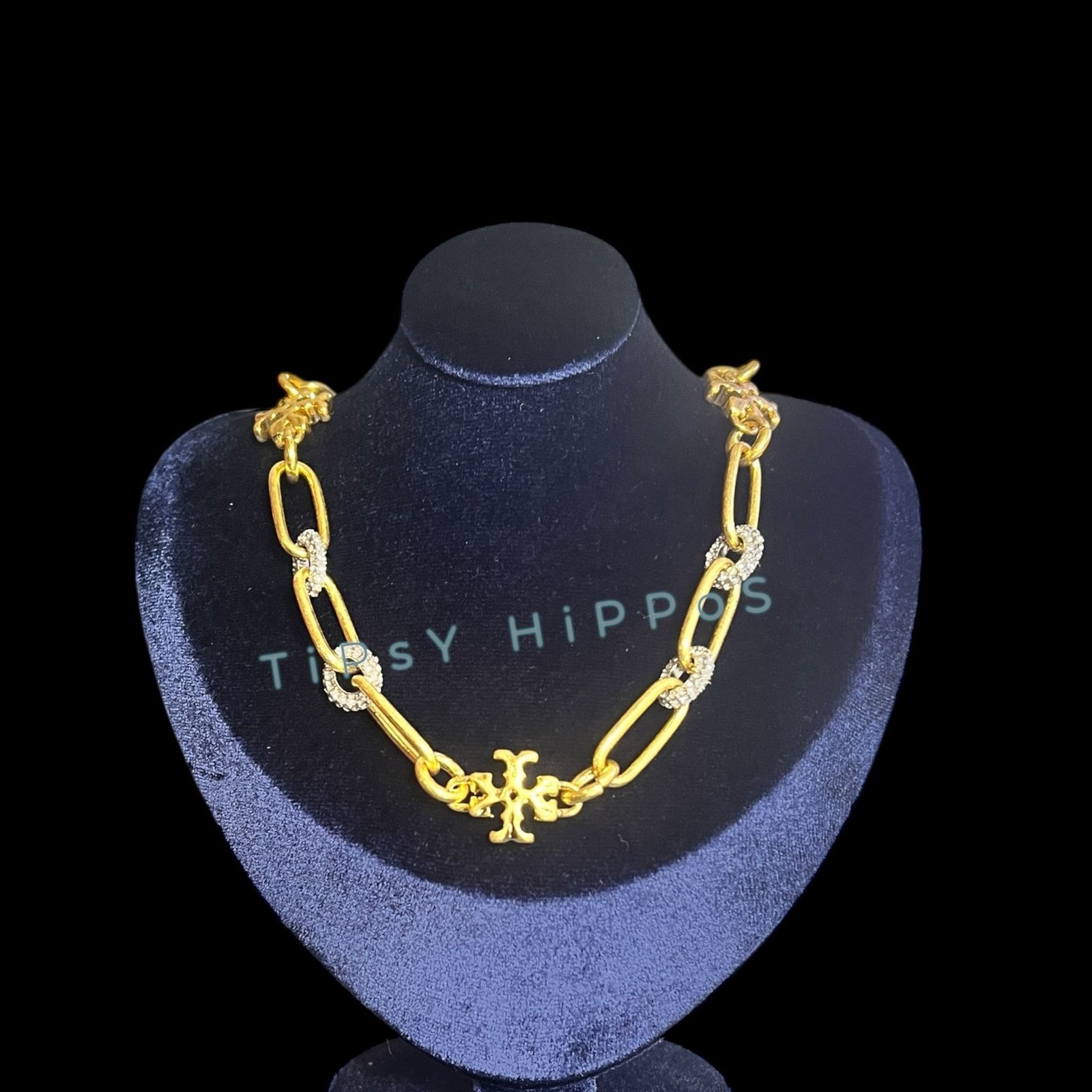 TORY BURCH ROXANNE CHAIN ​​PAVÉ CHUNKY NECKLACE