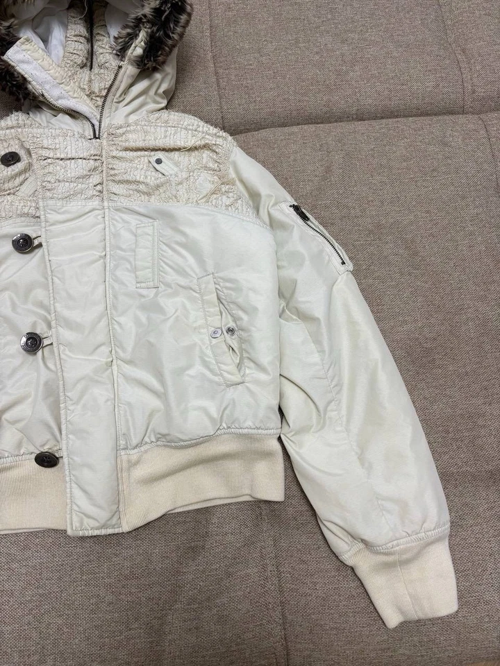 Faux Fur Women’s Y2K Diesel Faded Bomber Jacket Size M Distressed - Image 4 of 4