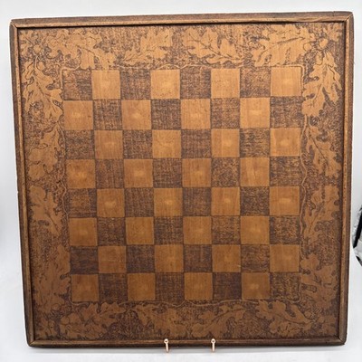 Vintage Wooden Chess / Checkers Board Ornate Leaf Floral Pattern ~20'' x ~20''