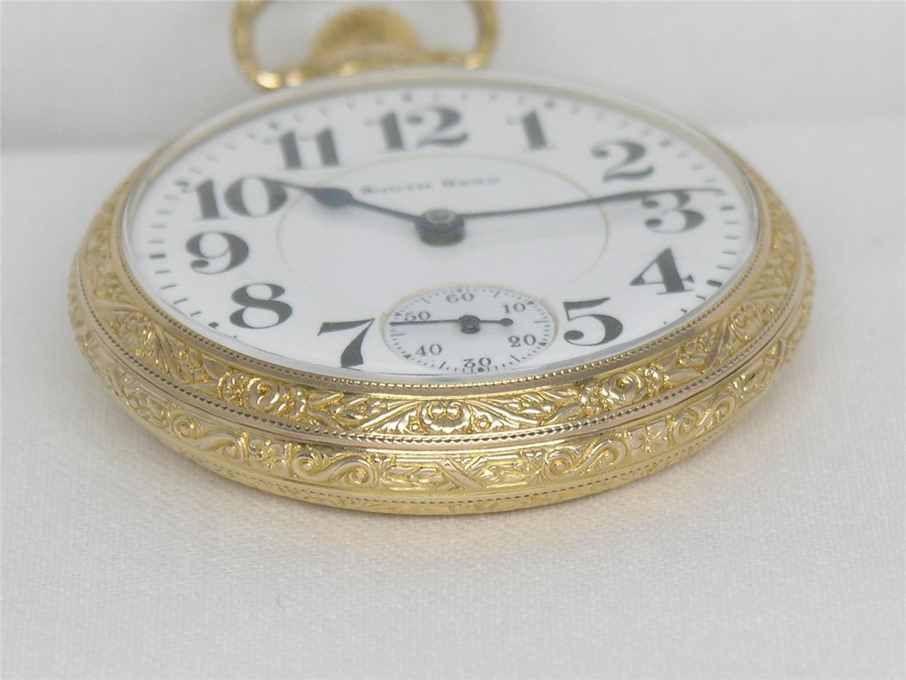 ANTIQUE 16S GR. 227 SOUTH BEND 21 JEWEL RAILROAD 14K GF POCKET WATCH, RUNNING!