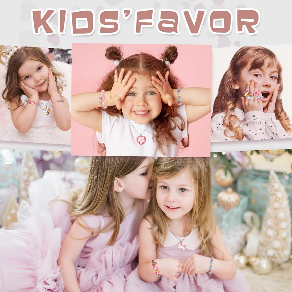 Lorfancy 18件装儿童珠宝女孩手链项链戒指套装幼儿Un — 第 3/4 张图片