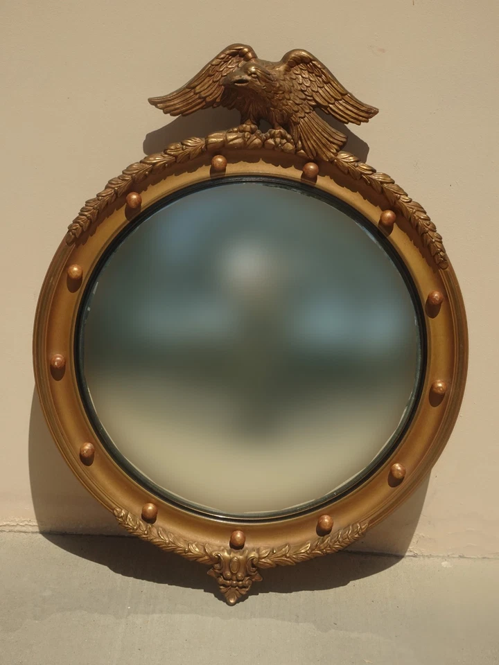 Antique Federal 13 Colonies Eagle Bullseye Convex Gold Wall Mantle Mirror #2 - Image 2 of 4