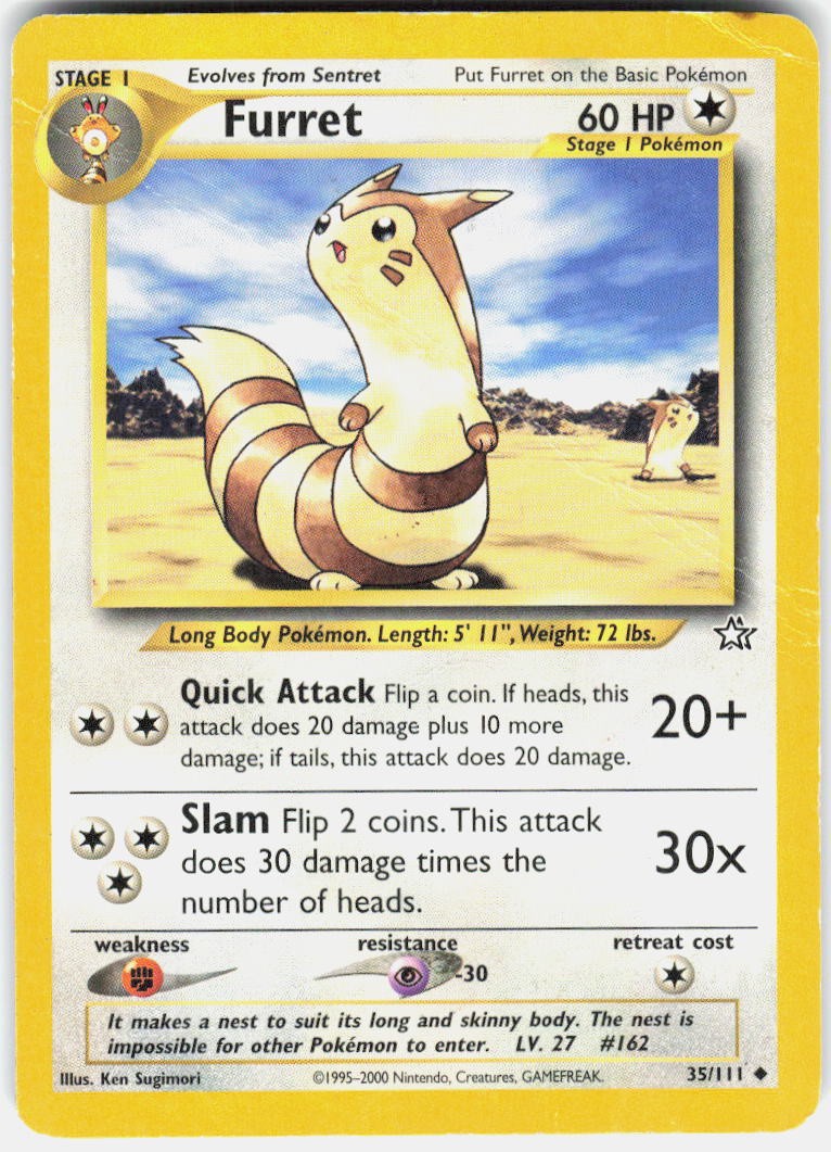 Furret 35/111 Uncommon Neo Genesis Pokemon Unlimited HP