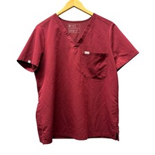 FIGS Scrub Top Catarina One Pocket Burgundy Short Sleeve V-Neck Womens Large