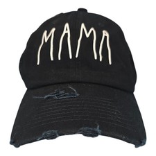 MAMA Distressed Baseball Cap Hat Embroidered Black White Mom Life Adjustable Dad