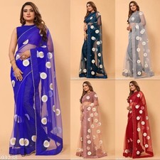 Women's Soft Net Embroidery Work Saree with Unstitched Silk Blouse Piece