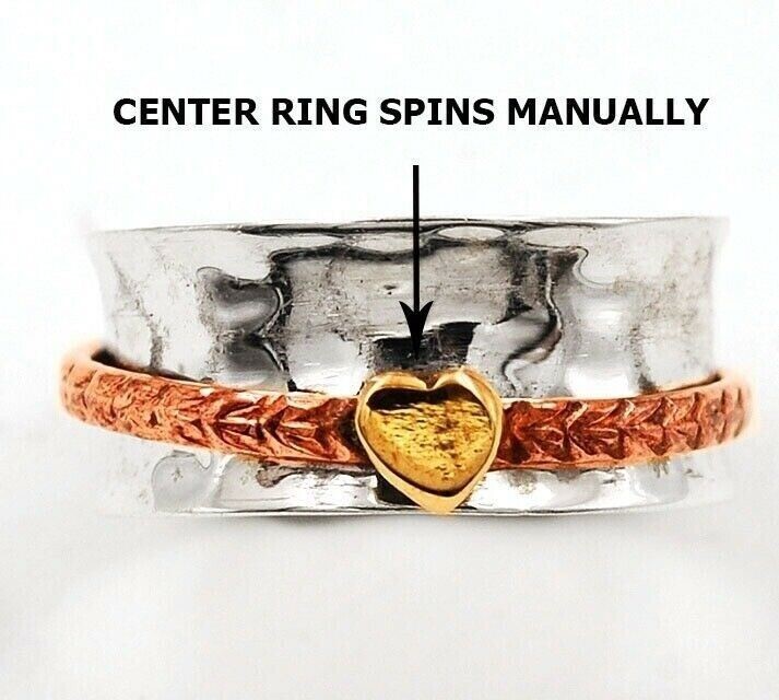 Three Tone Meditation Spinner 925 Sterling Silver Band Ring Sz 6.5
