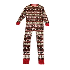Lazy One Bear Fair Isle Union Suit Pajamas 100% Cotton One Piece Size XL