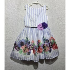 Pastourelle by Pippa  Julie Girls 6 Lavender Striped Floral Party Dress Flower