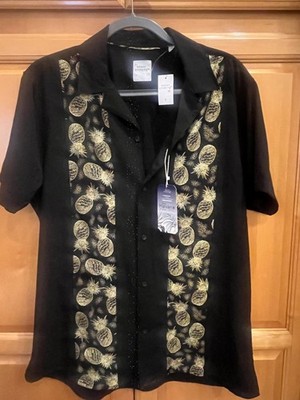NWT Essex Crossing Havana Travel Shirt Men's Large Black w/Gold Pineapples