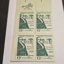 US Daniel Webster Dartmouth College Case 1819 6c Green Stamp Block of 4 MNH
