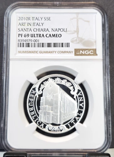 2010 ITALY SILVER 10 EURO SANTA CHIARA NAPOLI NGC PF 69 ULTRA CAMEO TOP POP