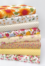 LEMON MIX COTTON FABRIC BUNDLE FLORAL PATCHWORK CRAFTS SEWING MATERIAL 8 PIECES