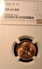 1957 D Lincoln Cent NGC MS65 RD