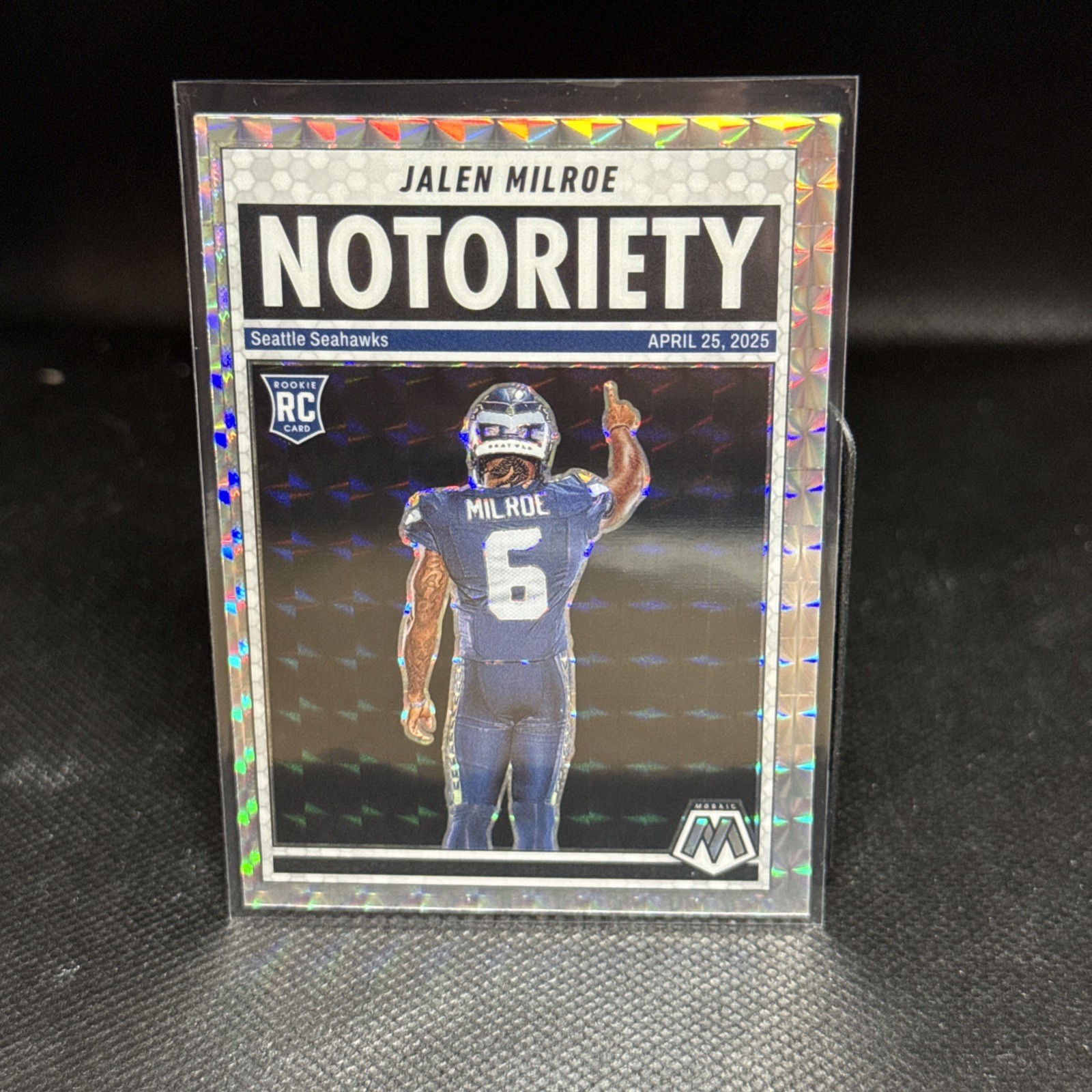 2025 Mosaic Jalen Milroe RC Notoriety #15 Seattle Seahawks NFL Football